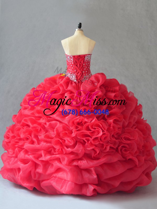 wholesale coral red quinceanera gown sweet 16 and quinceanera with beading and pick ups sweetheart sleeveless lace up