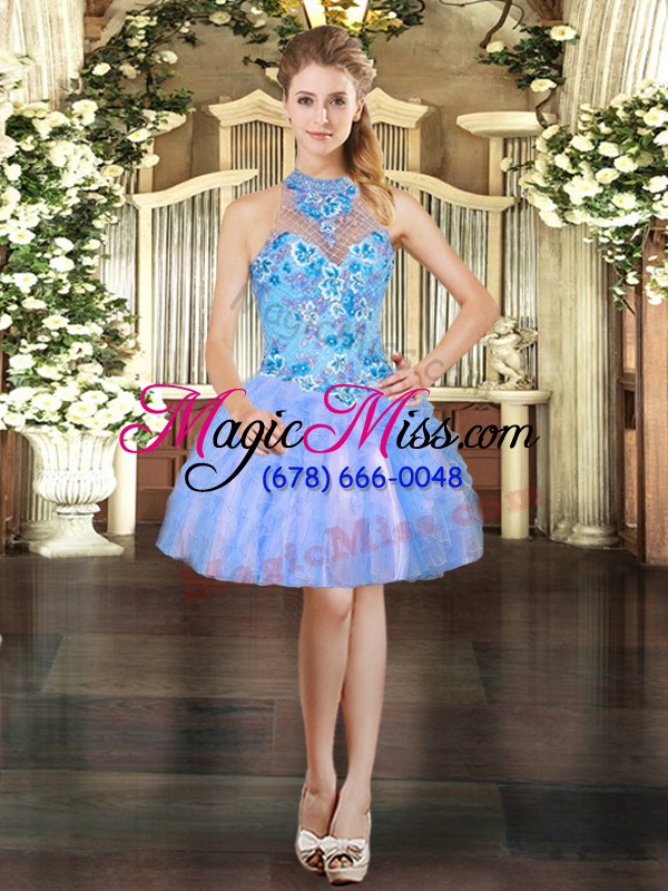 wholesale high quality tulle halter top sleeveless lace up embroidery sweet 16 quinceanera dress in multi-color