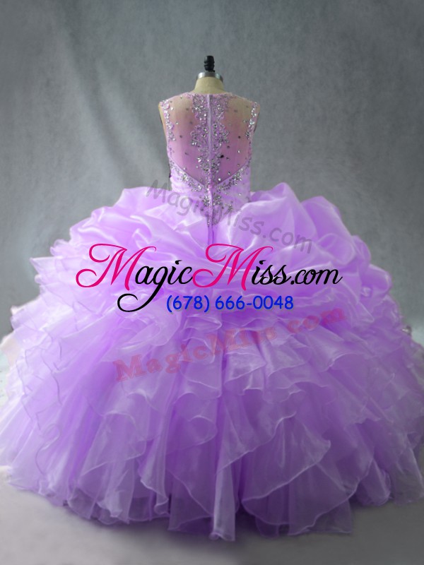 wholesale hot sale lavender organza zipper straps sleeveless floor length sweet 16 quinceanera dress beading and ruffles