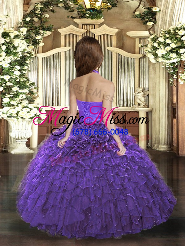 wholesale perfect floor length eggplant purple and purple kids pageant dress organza sleeveless ruffles