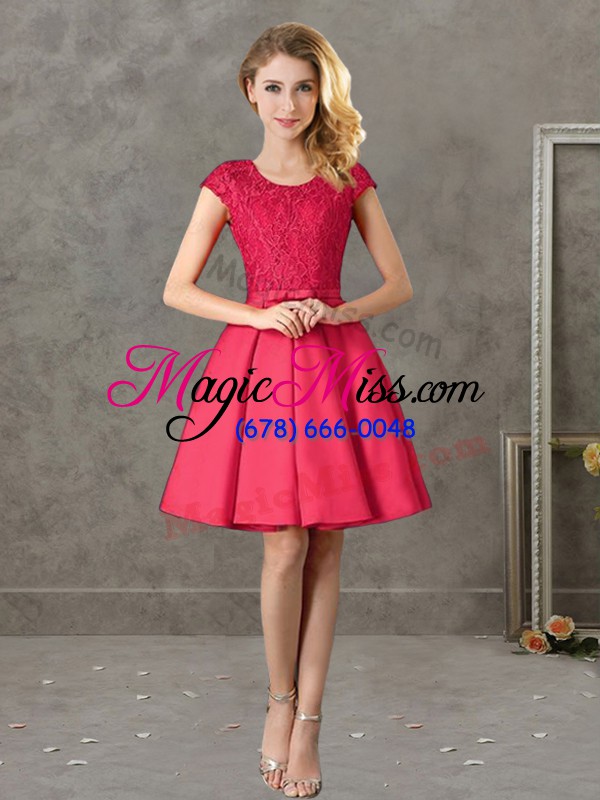 wholesale glittering red short sleeves mini length lace zipper wedding party dress