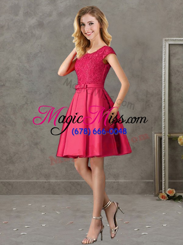 wholesale glittering red short sleeves mini length lace zipper wedding party dress