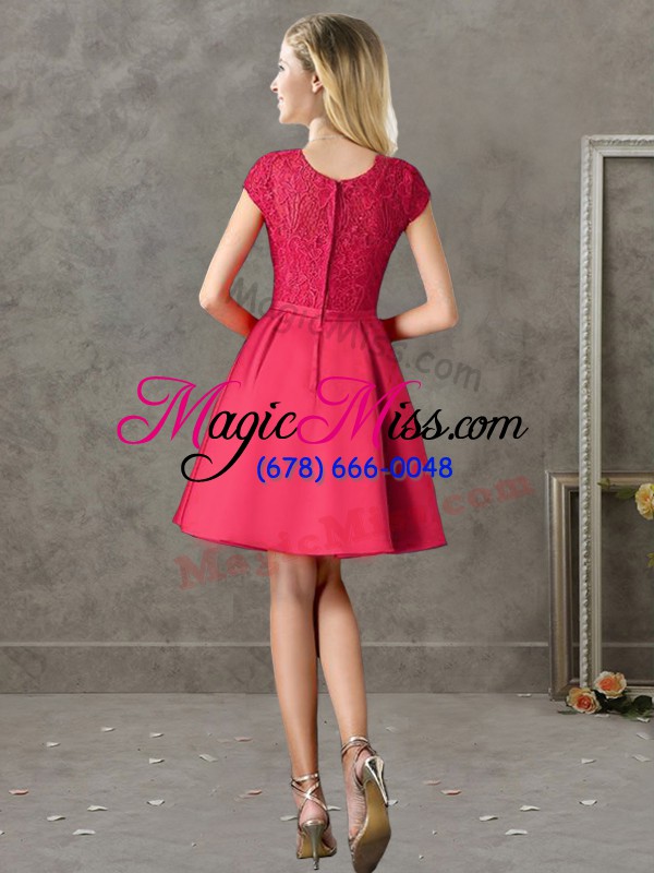 wholesale glittering red short sleeves mini length lace zipper wedding party dress