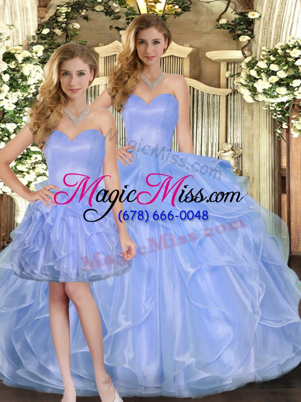 wholesale modest floor length three pieces sleeveless lavender quinceanera gowns lace up