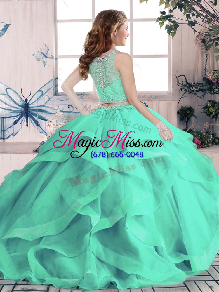 wholesale enchanting blue lace up sweet 16 quinceanera dress beading and ruffles sleeveless floor length