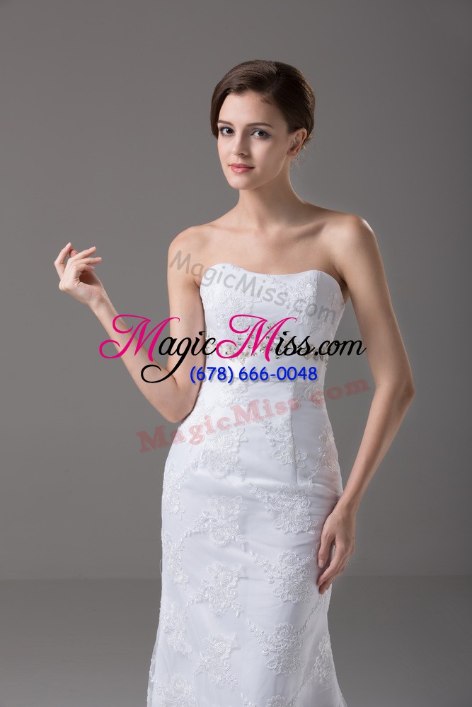 wholesale sleeveless brush train beading and lace and belt zipper bridal gown