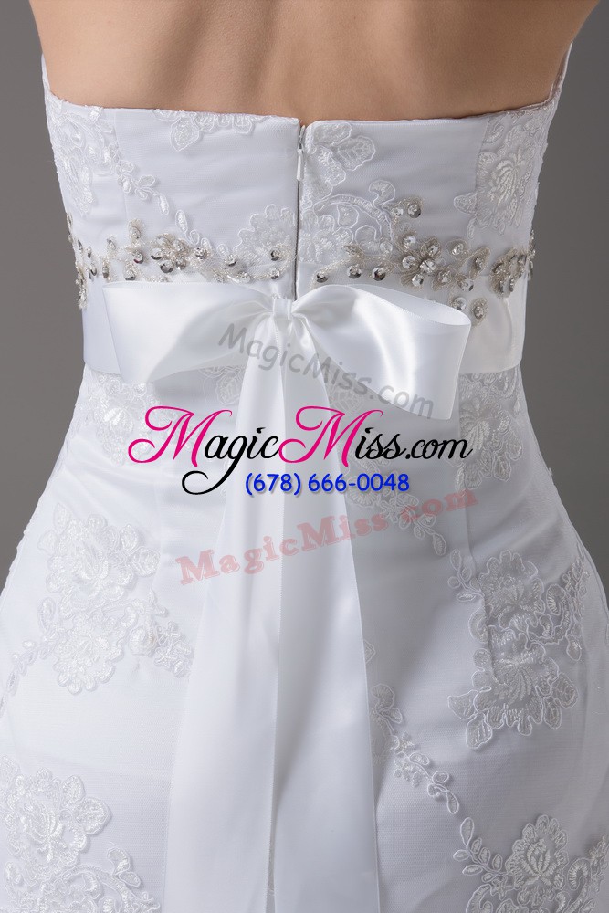 wholesale sleeveless brush train beading and lace and belt zipper bridal gown