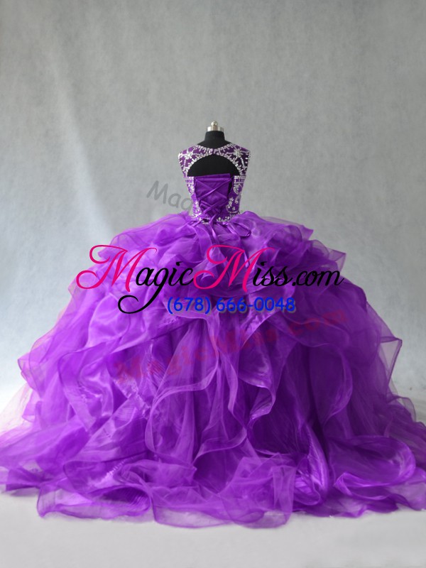 wholesale purple lace up sweet 16 dresses beading and ruffles sleeveless floor length