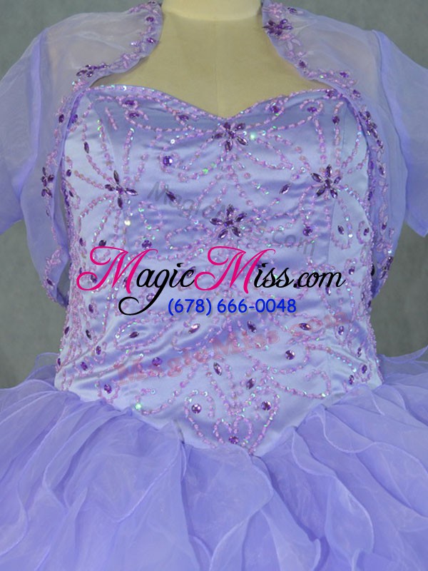 wholesale lavender organza lace up sweetheart sleeveless floor length sweet 16 quinceanera dress beading and ruffles