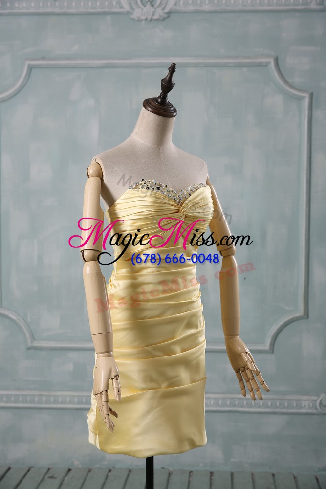 wholesale yellow side zipper sweetheart beading and ruching prom gown taffeta sleeveless