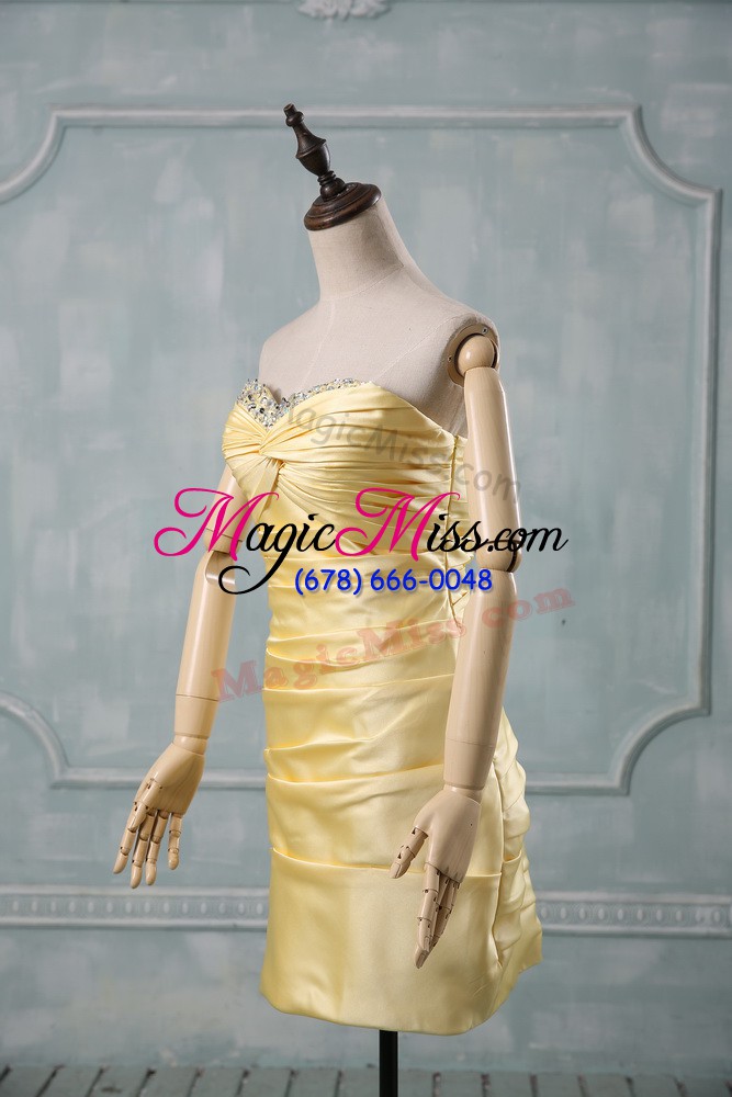 wholesale yellow side zipper sweetheart beading and ruching prom gown taffeta sleeveless