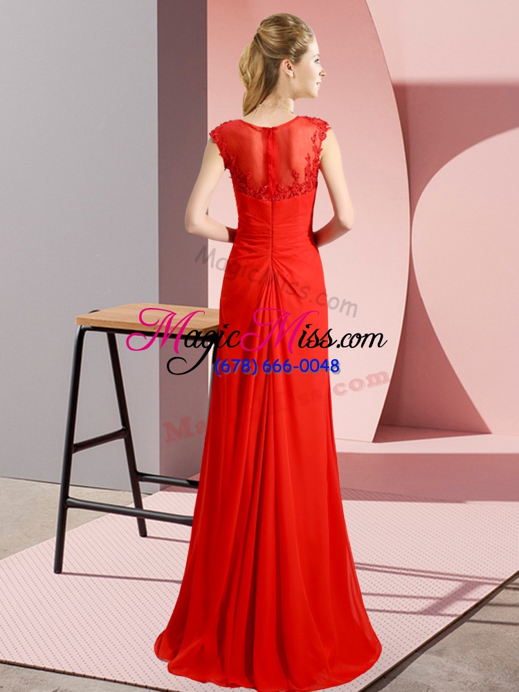 wholesale gold column/sheath chiffon scoop sleeveless beading floor length zipper prom dresses