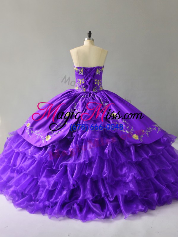 wholesale deluxe purple lace up sweetheart embroidery and ruffles 15th birthday dress organza sleeveless