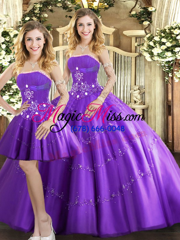 wholesale strapless sleeveless lace up 15 quinceanera dress purple tulle