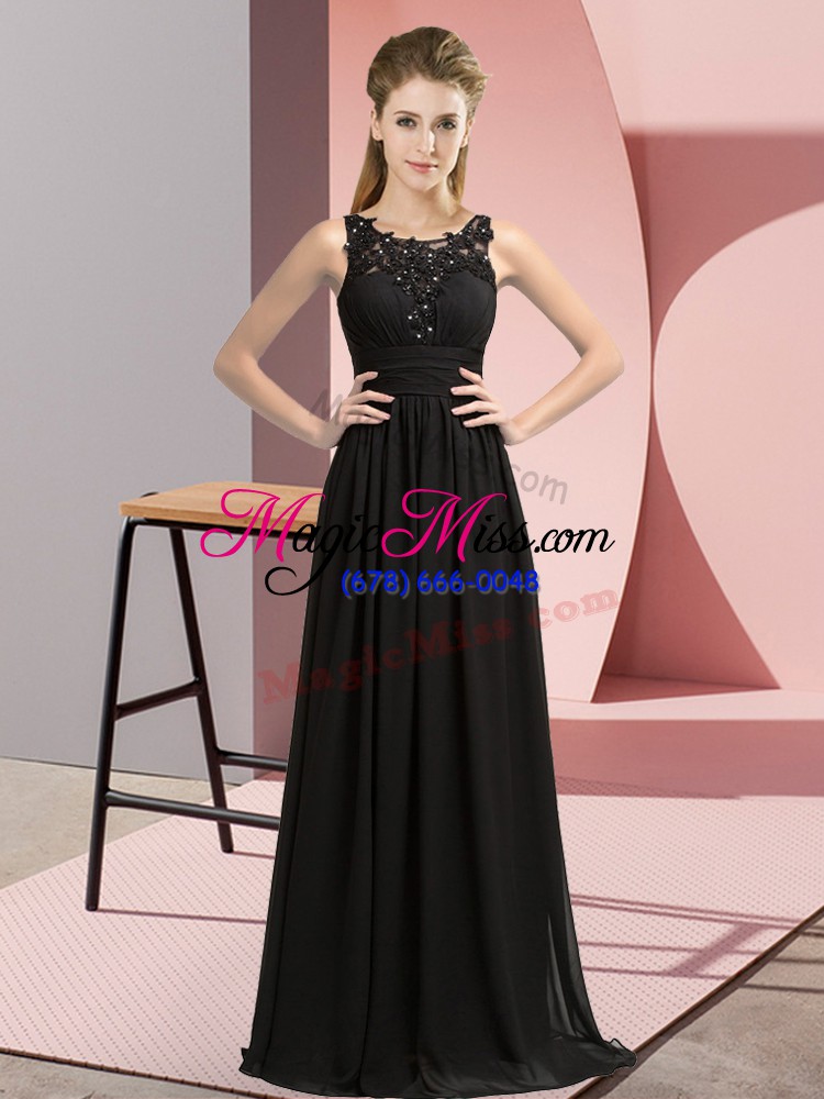 wholesale modern black chiffon zipper quinceanera dama dress sleeveless floor length beading and appliques