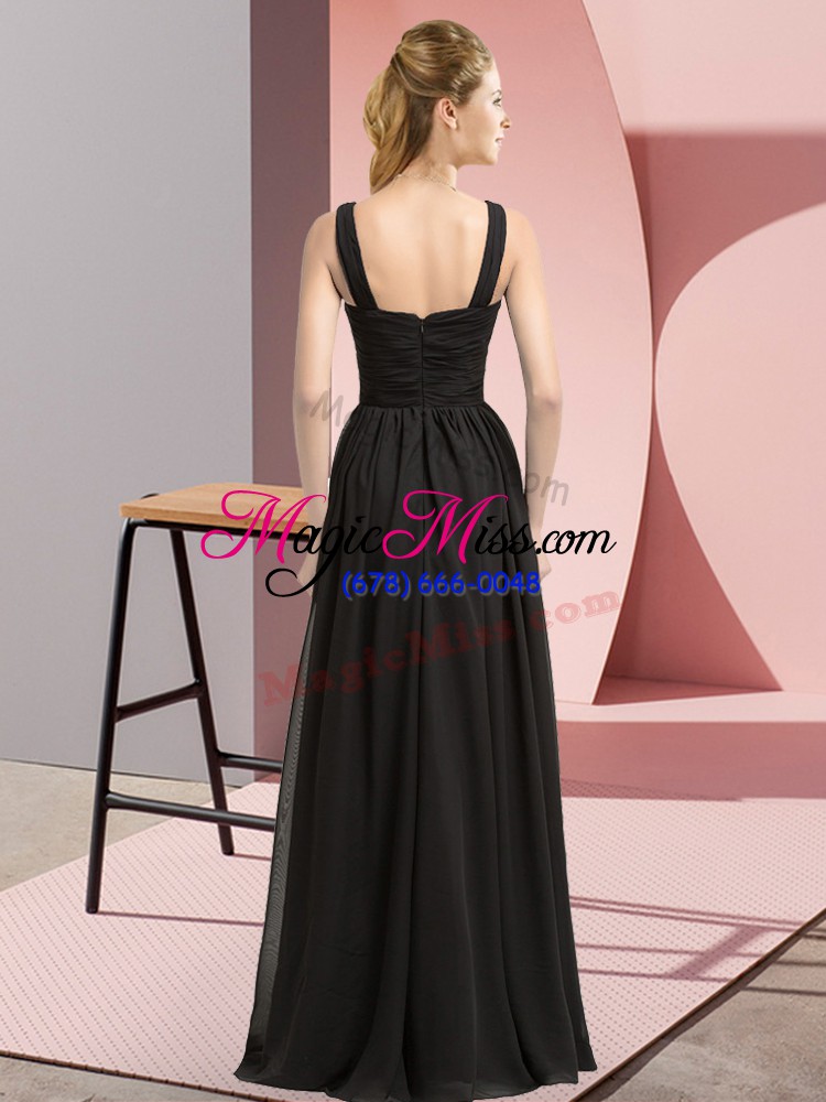 wholesale modern black chiffon zipper quinceanera dama dress sleeveless floor length beading and appliques