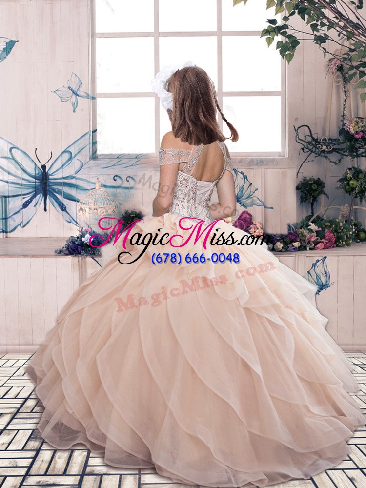 wholesale on sale organza lace up little girls pageant gowns sleeveless floor length beading