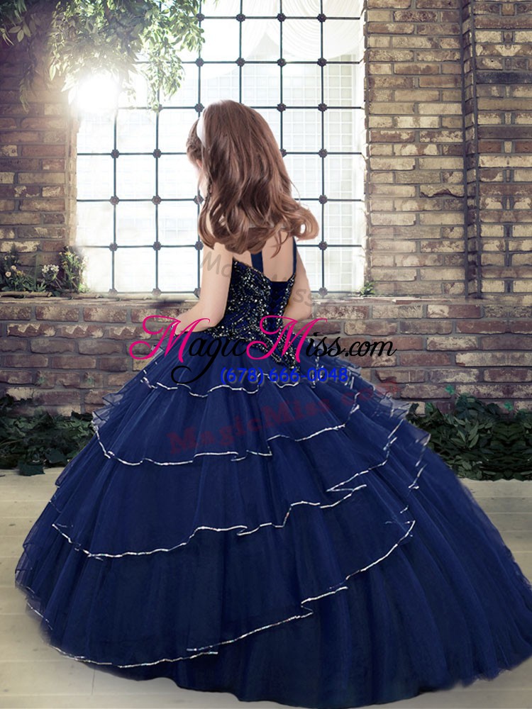 wholesale purple girls pageant dresses party and wedding party with beading and ruffled layers straps sleeveless lace up