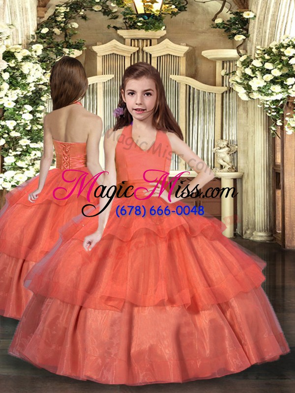 wholesale orange red ball gowns ruffled layers quinceanera dresses lace up organza sleeveless floor length