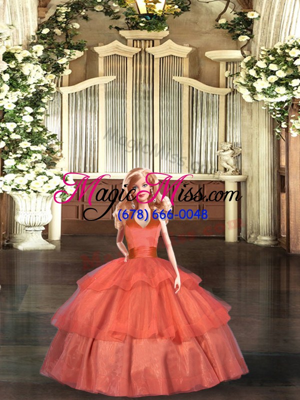 wholesale orange red ball gowns ruffled layers quinceanera dresses lace up organza sleeveless floor length