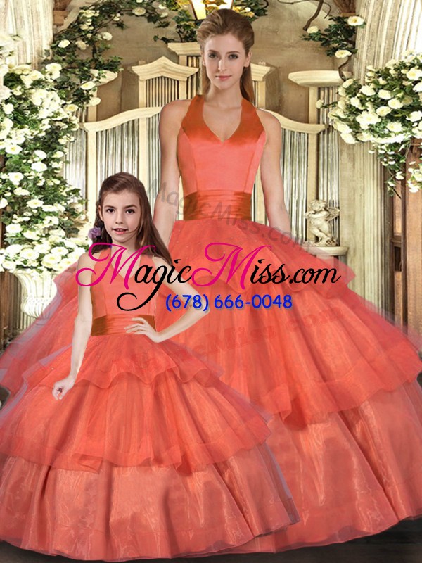 wholesale orange red ball gowns ruffled layers quinceanera dresses lace up organza sleeveless floor length