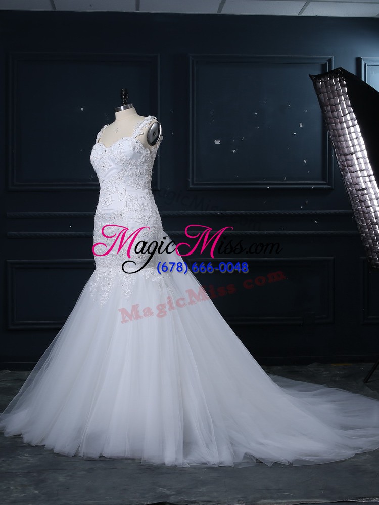 wholesale gorgeous sleeveless brush train lace side zipper wedding dresses