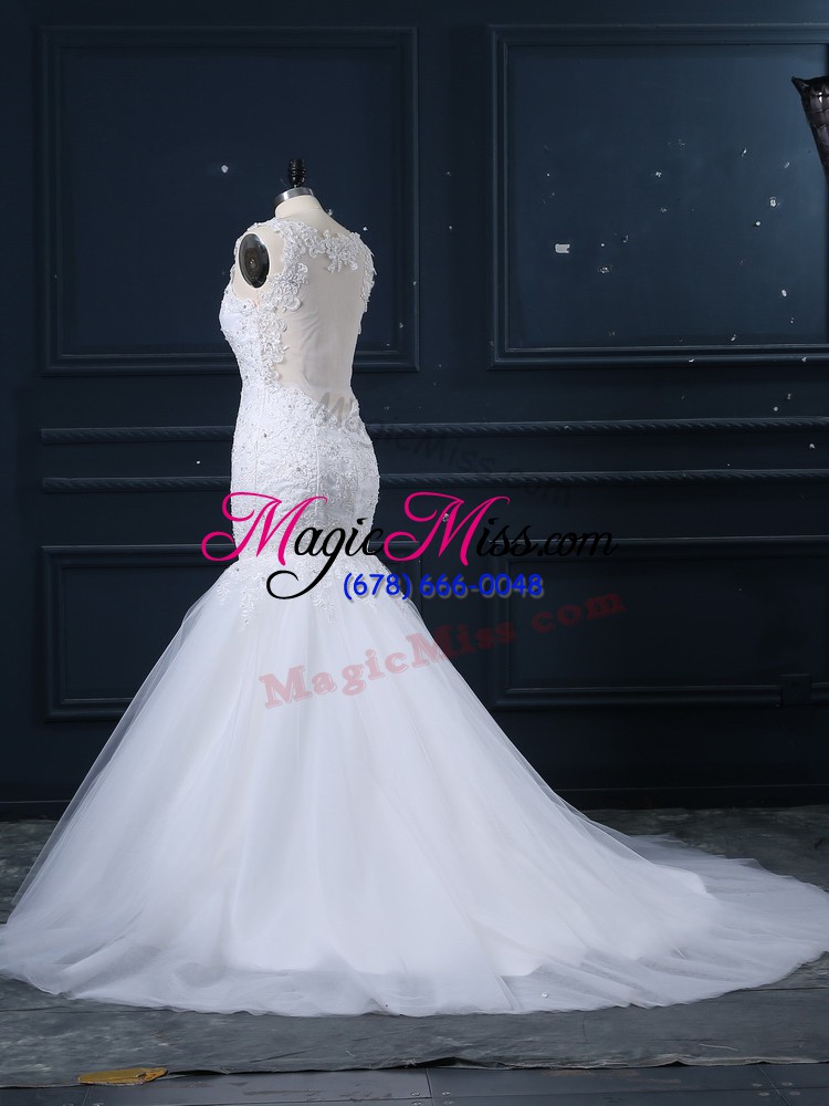 wholesale gorgeous sleeveless brush train lace side zipper wedding dresses