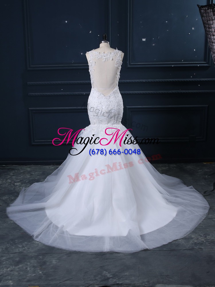 wholesale gorgeous sleeveless brush train lace side zipper wedding dresses