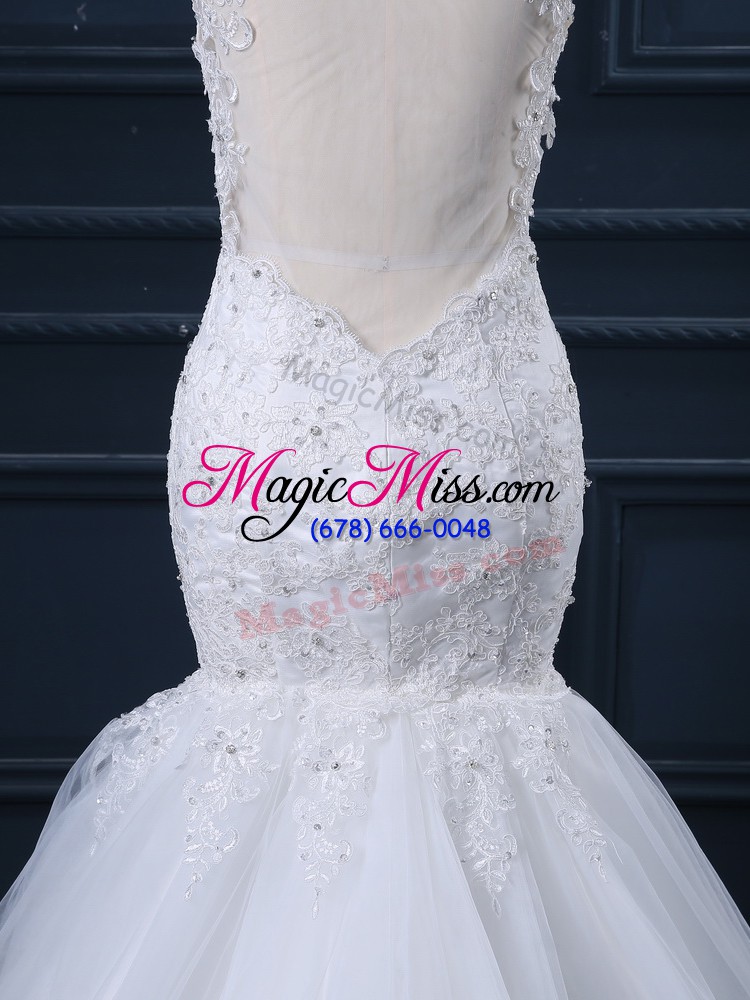 wholesale gorgeous sleeveless brush train lace side zipper wedding dresses