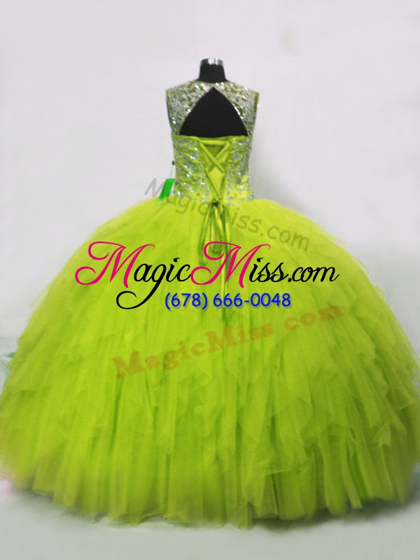 wholesale romantic beading and ruffles quinceanera dresses yellow green lace up sleeveless floor length