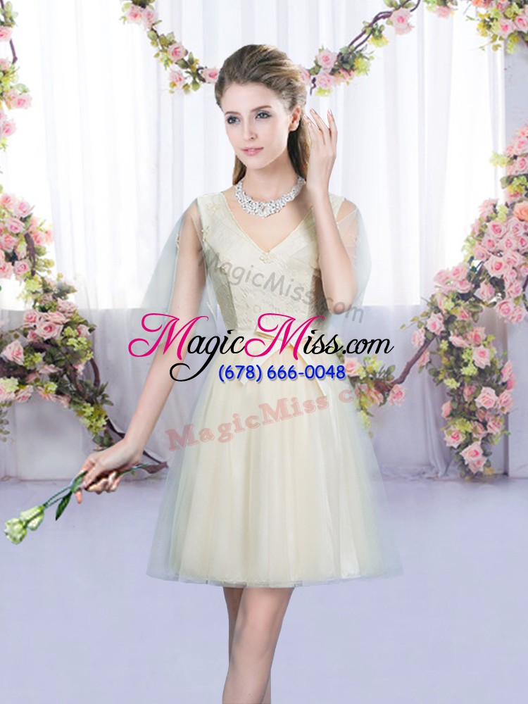 wholesale low price tulle sleeveless mini length dama dress for quinceanera and bowknot