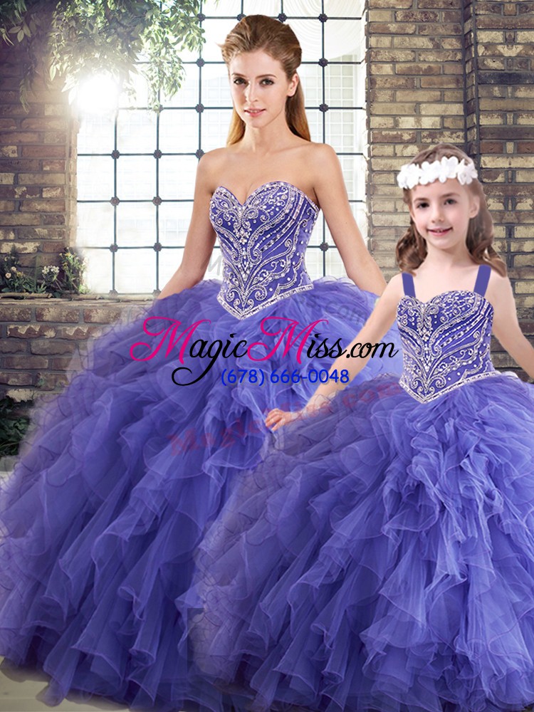 wholesale tulle sweetheart sleeveless lace up beading and ruffles sweet 16 dresses in lavender