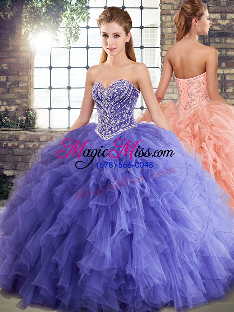 wholesale tulle sweetheart sleeveless lace up beading and ruffles sweet 16 dresses in lavender