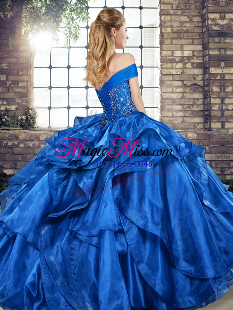 wholesale off the shoulder sleeveless lace up sweet 16 dress baby blue organza