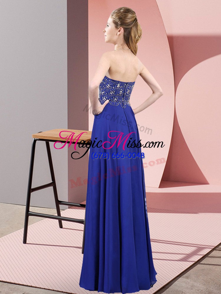 wholesale purple chiffon zipper prom party dress sleeveless floor length beading