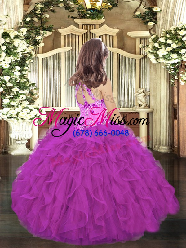 wholesale appliques and ruffles kids pageant dress orange lace up sleeveless floor length