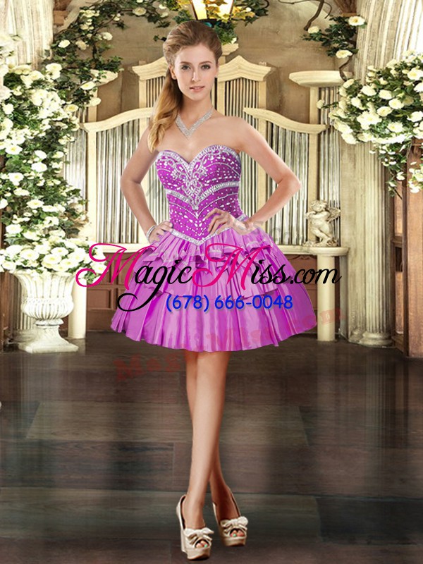 wholesale romantic floor length lilac sweet 16 dresses satin sleeveless beading and ruffled layers