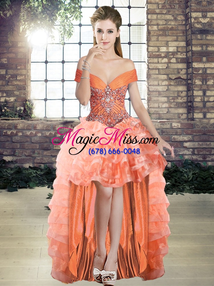 wholesale beading and ruffled layers quinceanera gown peach lace up sleeveless brush train