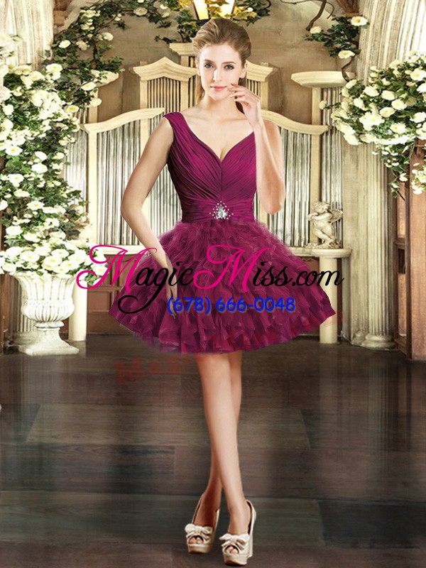 wholesale new style burgundy v-neck neckline beading and ruffles sweet 16 dresses sleeveless backless