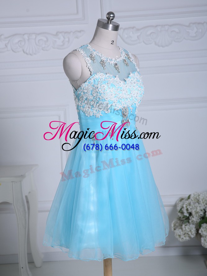 wholesale nice mini length zipper party dress aqua blue for prom and party and military ball with lace and appliques