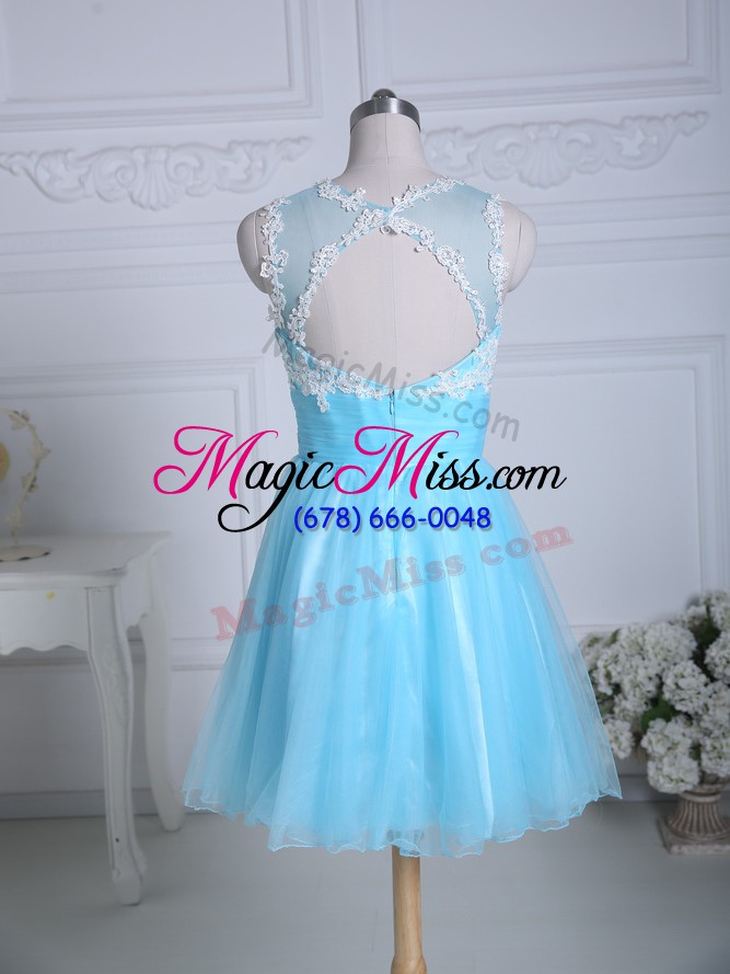 wholesale nice mini length zipper party dress aqua blue for prom and party and military ball with lace and appliques