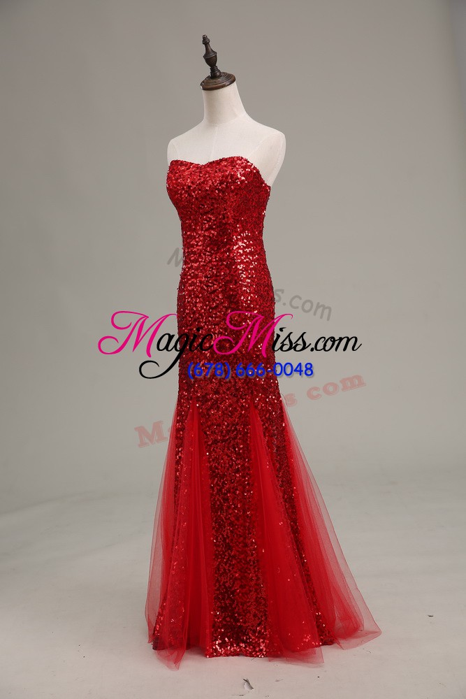 wholesale affordable floor length zipper evening outfits red for prom and party and military ball with sequins