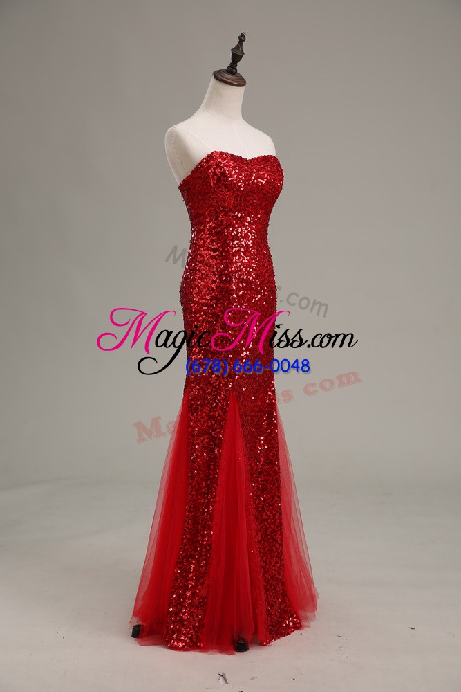 wholesale affordable floor length zipper evening outfits red for prom and party and military ball with sequins