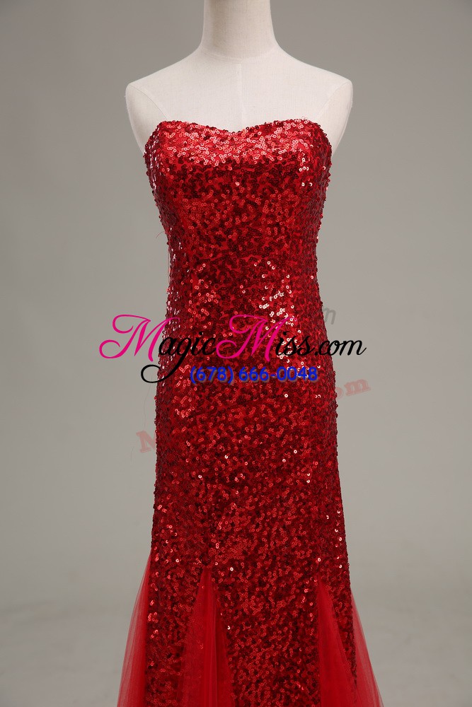 wholesale affordable floor length zipper evening outfits red for prom and party and military ball with sequins