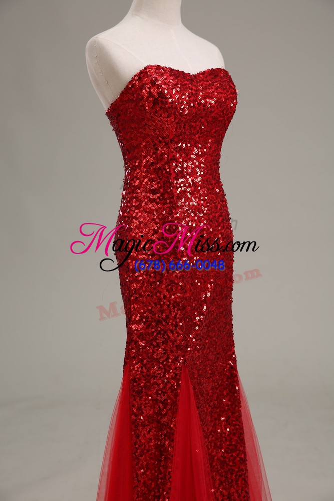 wholesale affordable floor length zipper evening outfits red for prom and party and military ball with sequins