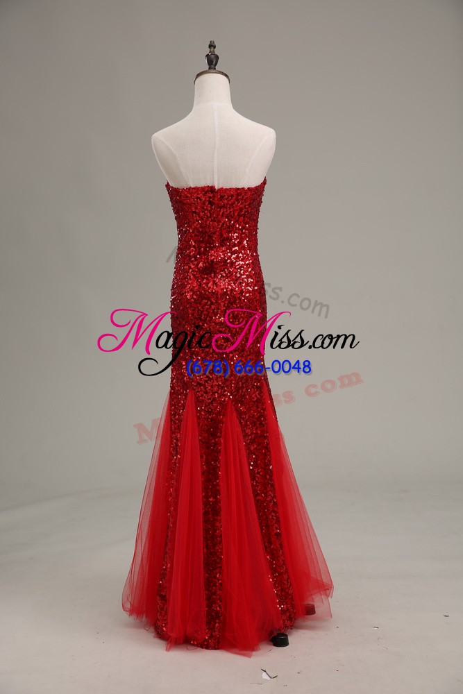 wholesale affordable floor length zipper evening outfits red for prom and party and military ball with sequins