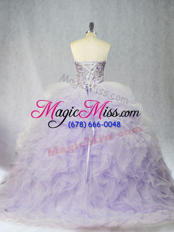 wholesale perfect lavender tulle lace up sweetheart sleeveless sweet 16 dresses brush train ruffles