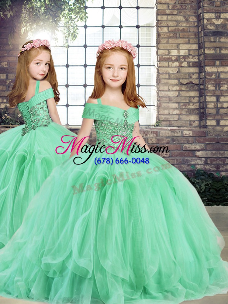 wholesale ball gowns quinceanera dress apple green off the shoulder tulle sleeveless floor length lace up