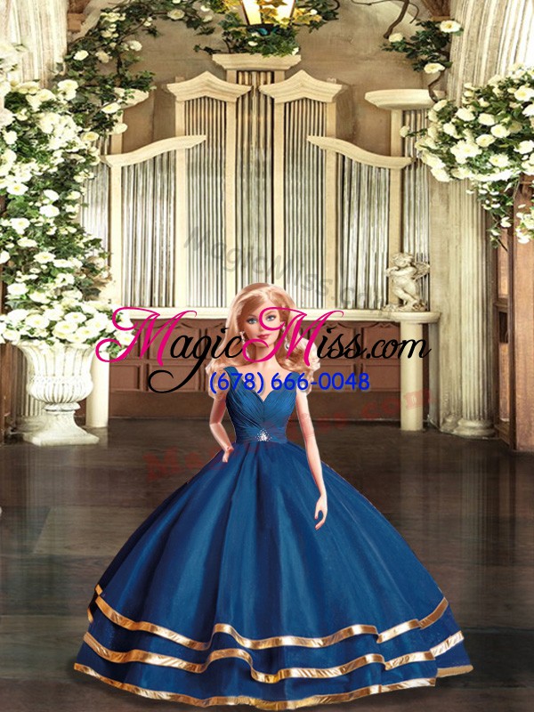 wholesale super v-neck sleeveless backless 15 quinceanera dress navy blue tulle