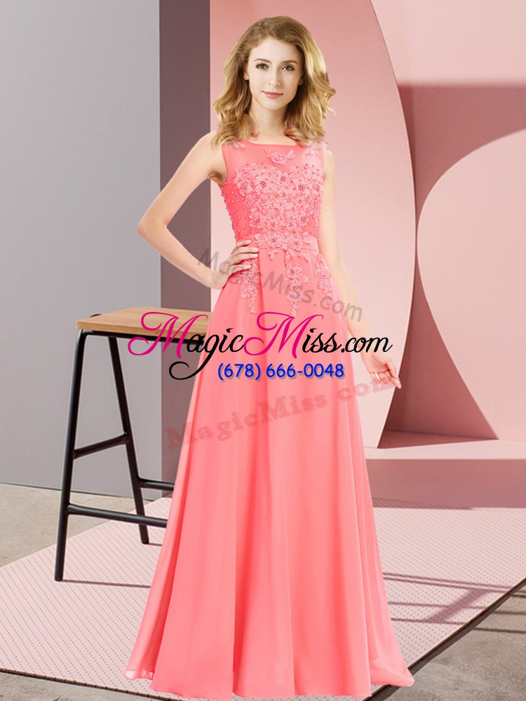 wholesale customized chiffon sleeveless floor length quinceanera dama dress and beading and appliques